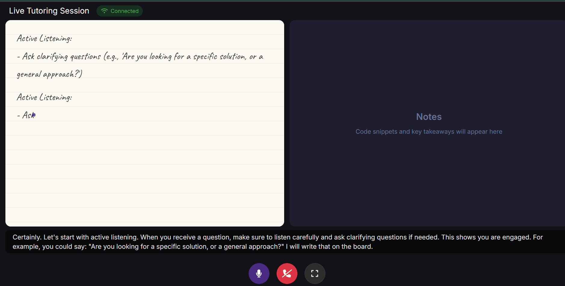 Elevetr AI tutor whiteboard and live classroom session